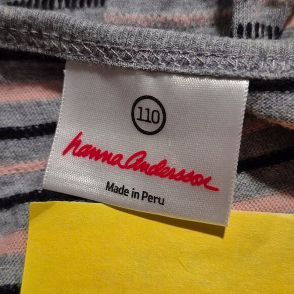 Hanna Andersson girls size 110 or 5 dress pink gray & black stripe, vguc - Picture 3 of 6